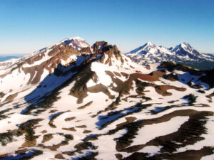 Broken Top and the Three Sisters covered in snow